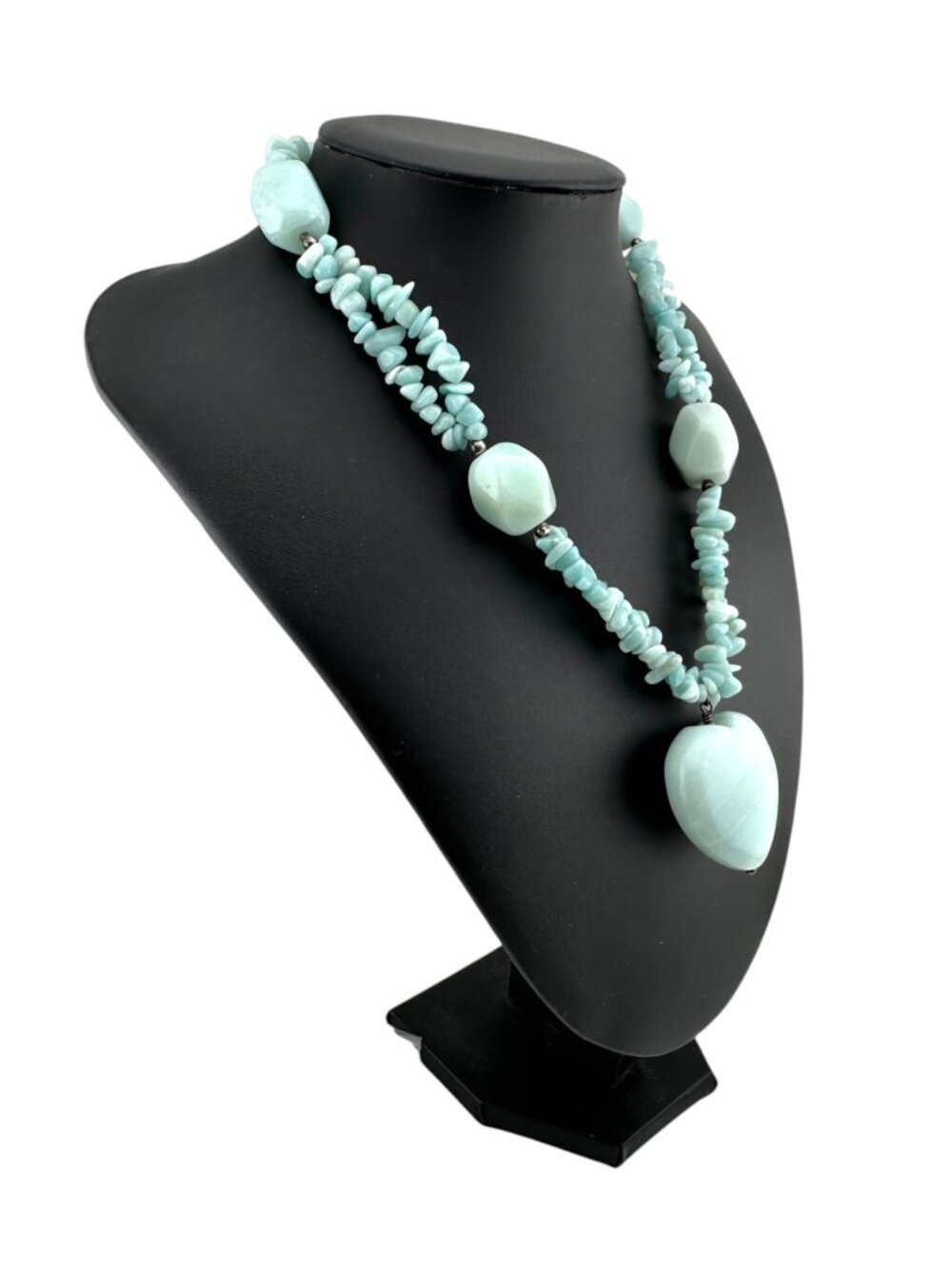 JTV Amazonite Heart Necklace Double Strand Gemstone Statement Pendant 18-20" - Picture 7 of 12